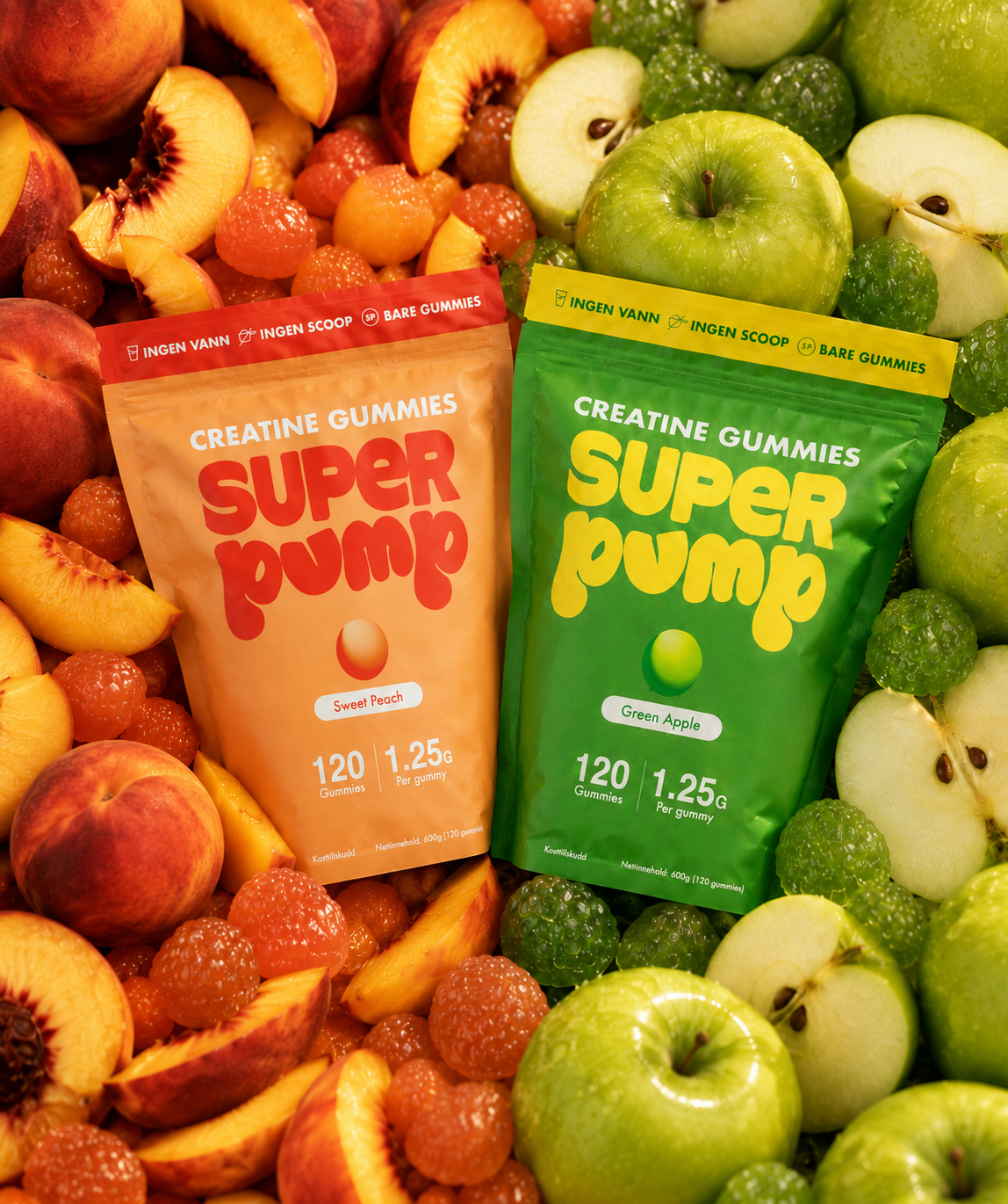 Sweet Peach og Green Apple kreatin gummies